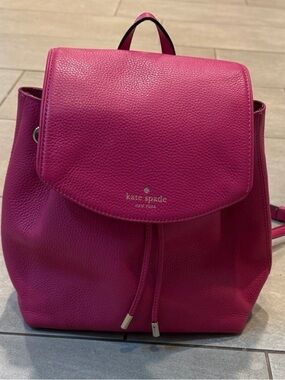kate spade Hot Pink Pebbled Leather Drawstring Backpack